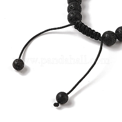 8mm ラウンド天然溶岩石編みビーズブレスレット  女性と男性のための調節可能なナイロンコードブレスレット  内径：1-7/8~2-7/8インチ（4.9~7.3cm）&nbsp;X-BJEW-C067-01B-09