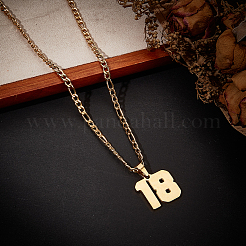 1Pc 304 Stainless Steel Figaro Chain Number Pendant Necklaces&nbsp;NJEW-BBC0001-28B-G