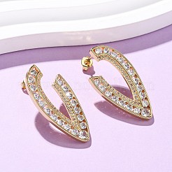 Brass Micro Pave Clear Cubic Zirconia V-Shaped Stud Earrings&nbsp;EJEW-D332-01G