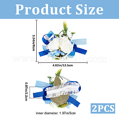 シルク布製手首コサージュ2個  プラスチック製の造花とストレッチブレスレット付き  結婚式のための  パーティーの装飾  マリンブルー  内径：50mm  22mm&nbsp;AJEW-CP0009-44
