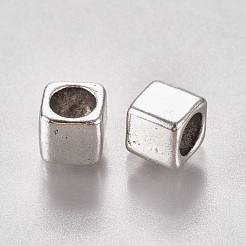 チベット風合金ヨーロピアンビーズ  大穴ビーズ  キューブ  カドミウムフリー＆鉛フリー  アンティークシルバー  6x6x6mm  穴：4mm&nbsp;LF11237Y