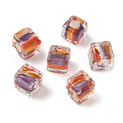 銀箔ガラスビーズ  キューブ  ゴールデンロッド  10~11.5x9.5~10.5x10~10.5mm  穴：1.2~1.6mm&nbsp;FOIL-D074-01D