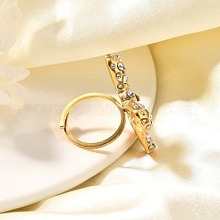女性用 蝶結び 304 ステンレス ラインストーン カフ リング  18KGP本金メッキ  クリスタル  内径：17mm&nbsp;RJEW-A058-01B-G