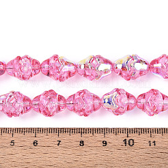 電気メッキ透明ガラスビーズ連売り  花  ABカラーメッキ  ショッキングピンク  11~12x8mm  穴：1.2mm  約101~102個/連  29.92インチ（76cm）&nbsp;EGLA-N020-03E