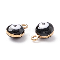 真鍮製チャーム  カドミウムフリー＆鉛フリー  両面エナメル付き  長持ちメッキ  本物の 18k ゴールド/925 スターリングシルバー メッキ  ナザールボンジュウチャーム付きフラットラウンド  ミックスカラー  9x6.5x4mm  穴：1.2mm&nbsp;KK-K263-01