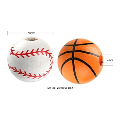 100Pcs 5 Style Painted Natural Wood European Beads&nbsp;WOOD-LS0001-45