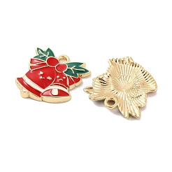 クリスマステーマラックメッキ合金ペンダント  エナメル  カドミウムフリー＆ニッケルフリー＆鉛フリー  ゴールドカラー  クリスマス鐘  20x19.5x3mm  穴：2~2.3mm&nbsp;FIND-M020-04G-01