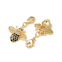 Bees Brass Micro Pave Cubic Zirconia and Enamel Pendant Decorations&nbsp;KK-T083-01I-G