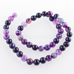 Natural Striped Agate/Banded Agate Round Bead Strands&nbsp;G-E233-02