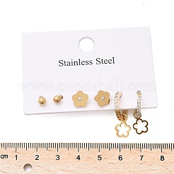 304 Stainless Steel Rhinestone Flower & Round Earring Sets&nbsp;EJEW-Z098-12G