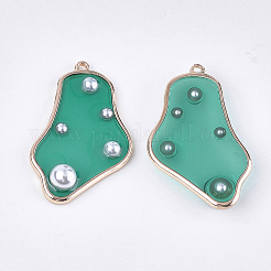 合金ペンダント  ABSプラスチックイミテーションパールとエポキシ樹脂  ライトゴールド  ダークシアン  37x24x6mm  穴：1.6mm&nbsp;X-CRES-T014-30A