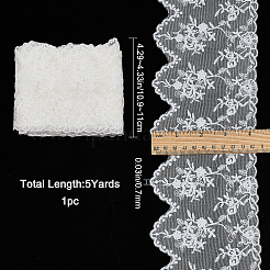 5ヤードのフラットナイロンメッシュ刺繍レーストリム  花柄  ホワイト  4-1/4~4-3/8インチ（109~110mm）&nbsp;OCOR-GF0001-86A