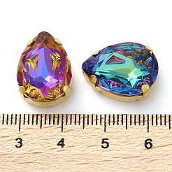 縫い付けラインストーン  ガラスクリスタルラインストーンマルチ連リンク  真鍮製爪付き台座付き  衣料品アクセサリー  多面カット  ティアドロップ  ミックスカラー  ゴールドカラー  18x13x9mm  穴：1.2mm&nbsp;EGLA-F161-07G-02