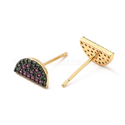 Colorful Cubic Zirconia Half Round Stud Earrings&nbsp;EJEW-F281-24G