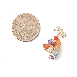 Natural Apatite & Green Aventurine & Lapis Lazuli & Citrine & Agate & Amethyst Faceted Round Beaded Copper Wire Wrapped Christmas Tree Pendants&nbsp;PALLOY-TA00334