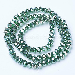 電気メッキガラスビーズセット  プラチナメッキ  多面カット  ロンデル  濃い緑  6x5mm  穴：1mm  約85~88個/連  16.1~16.5インチ（41~42cm）&nbsp;EGLA-A034-T6mm-C03