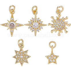 10Pcs 5 Styles Brass Micro Pave Clear Cubic Zirconia Pendants&nbsp;KK-BBC0028-74