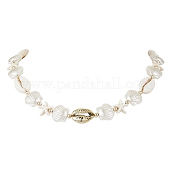 Summer Synthetic Turquoise Starfish & Natural Cowrie Shell & White Imitation Pearl Adjustable Beaded Necklaces&nbsp;NJEW-JN05270-03