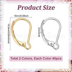 80Pcs 2 Colors 304 Stainless Steel Leverback Earring Findings&nbsp;STAS-ME0001-26