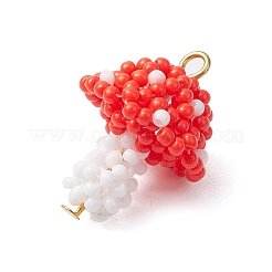 シードビーズ ビーズチャーム  鉄ループ付き  キノコペンダント  レッド  25x17mm  穴：2.5mm&nbsp;PALLOY-MZ00339-05