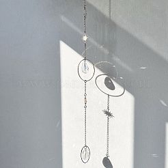 真鍮の月の吊り飾り  屋外の庭の装飾用のガラス製のティアドロップ型スターサンキャッチャー  ゴールドカラー  350~420mm  7個/セット&nbsp;HJEW-JM02855