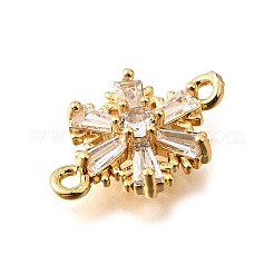 真鍮製のクリアキュービックジルコニアコネクタチャーム  18KGP本金メッキ  スノーフレーク  9.5x15x3mm  穴：1.2mm&nbsp;KK-U065-06C-G