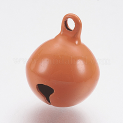 真鍮製ベルペンダント  ダークオレンジ  17.5x14mm  穴：2x2.5mm&nbsp;LS-KK-G281-H08