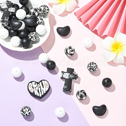 7 Styles Round & Cross & Heart Silicone Focal Beads&nbsp;SIL-YW0002-48
