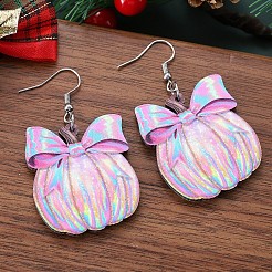 蝶結びのカボチャのアクリル製ダングルイヤリング  プラチナ  ピンク  55x32mm&nbsp;FS-WG872E3-01