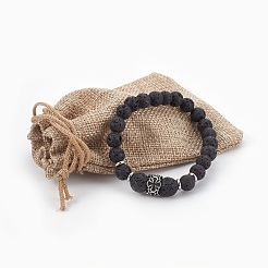 Natural Lava Rock Beads Stretch Bracelets&nbsp;BJEW-JB03959-01
