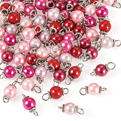 80Pcs 8 Colors Glass Pearl Round Connector Charms&nbsp;PALLOY-TA00263