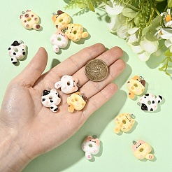 30個6色不透明樹脂ペンダント  猫の形をしたドーナツ  プラチナ鉄ループ付き  ミックスカラー  30x21x8.5mm  穴：2mm  5個/カラー&nbsp;RESI-YW0004-93