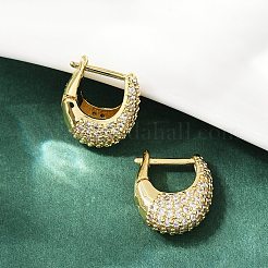 オーバル真鍮マイクロパヴェクリアキュービックジルコニアフープピアス  カドミウムフリー＆鉛フリー  ラックめっき  長持ちメッキ  18KGP本金メッキ  17x6.5x14mm&nbsp;EJEW-S277-10G-A