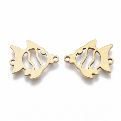 201 ステンレススチールリンクコネクター  レーザー切断  魚  ゴールドカラー  15.5x17x1mm  穴：1.4mm&nbsp;STAS-R104-054G