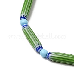 手作りのランプワークシェブロンビーズ  細長い卵形ビーズ  ライムグリーン  28~29.5x4.5~6mm  穴：0.8mm  約13個/連  14.56''~16.14''（37~41センチメートル）&nbsp;LAMP-Z019-01-11