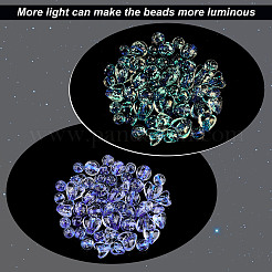 50個の手作り蓄光ランプワークビーズ  ラウンド＆ハート  ブルー  8~16x8~16x7~10  穴：1~2mm  50pc&nbsp;LAMP-CA0001-05