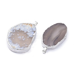 天然石瑪瑙ペンダント  エッジプラチナメッキと真鍮製のベイル付き  ナゲット  31~73x22~37x6~7mm  穴：3mm&nbsp;G-K416-05