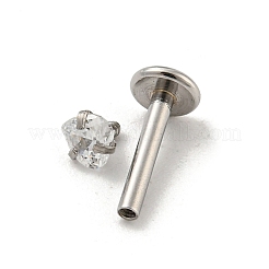 304ステンレススチール製ねじ付きフラットバックイヤリング  キュービックジルコニア軟骨イヤリング  透明  11x4mm  ハート：3.5x3mm&nbsp;LS-EJEW-NH0001-01C-02