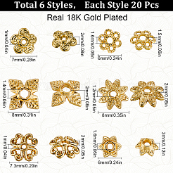 120スタイルの合金ビーズキャップ6個  長持ちメッキ  花  18KGP本金メッキ  6~8x1.5~3mm  穴：1~1.6mm  20個/スタイル&nbsp;FIND-SC0008-73