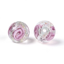 手作り箔ランプワークビーズ  花の丸  フラミンゴ  10mm  穴：1~1.2mm&nbsp;LAMP-T021-33A
