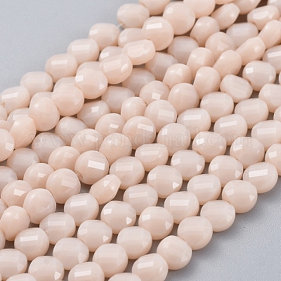 ガラスビーズ連売り  多面カット  フラットラウンド  桃パフ  6x4mm  穴：1.2mm  約98個/連  22インチ（53.5cm）&nbsp;EGLA-J149-B11-1