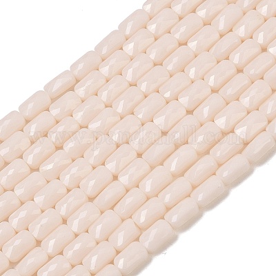 オペークガラスビーズ連売り  長方形  多面カット  ピンク  7x4.5x3.5mm  穴：0.9mm  約79~80個/連  21.65''~22.24''（55~56.5センチメートル）&nbsp;GLAA-Z018-D18-1