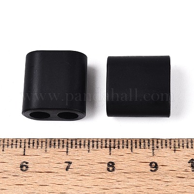 ABSプラスチックビーズ  正方形  2穴  5~6mmコードに適合  ブラック  15x15x8.5mm  穴：4.8mm&nbsp;OACR-N156-07J-1