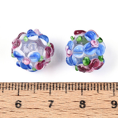 手作りランプワークビーズ連売り  バンピー  花の丸  藤紫色  11.5~13x11~12mm  穴：1.6~1.8mm  約45個/連  17.68~19.65''（44.9~49.9センチメートル）&nbsp;LAMP-N021-015A-14-1