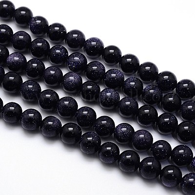 Synthetic Blue Goldstone Round Beads Strands&nbsp;G-O047-11-8mm-1