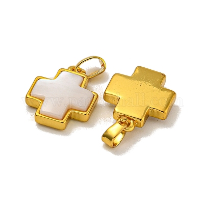 Rack Plating Brass Natural White Shell Pendants&nbsp;KK-U025-03G-01-1