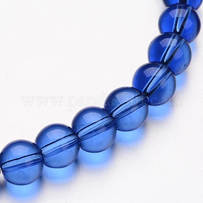 ガラスラウンドビーズ連売り  ミディアムブルー  4mm  穴：1mm  約75~80個/連  11インチ&nbsp;GLAA-I028-4mm-07-1