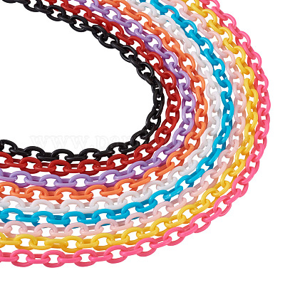 ABSプラスチックアズキチェーン  オーバル  ミックスカラー  14.96インチ〜15.35インチ（38~39cm）  5.5~6mm  9色  1連 / color  1連 /セット&nbsp;KY-YS0001-02-1