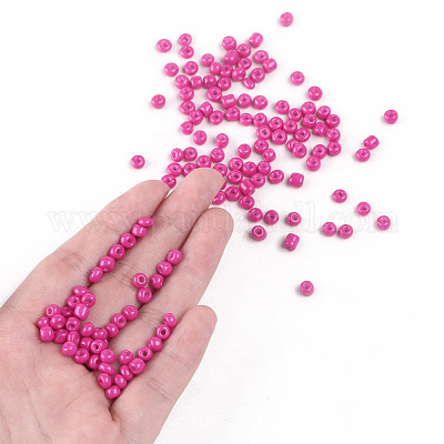 焼付塗装ガラスシードビーズ  フクシア  6/0  4~5x3~4mm  穴：1~2mm  約4500個/袋&nbsp;SEED-S003-K24-1