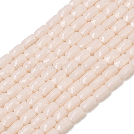 オペークガラスビーズ連売り  長方形  多面カット  ピンク  7x4.5x3.5mm  穴：0.9mm  約79~80個/連  21.65''~22.24''（55~56.5センチメートル）&nbsp;GLAA-Z018-D18-1